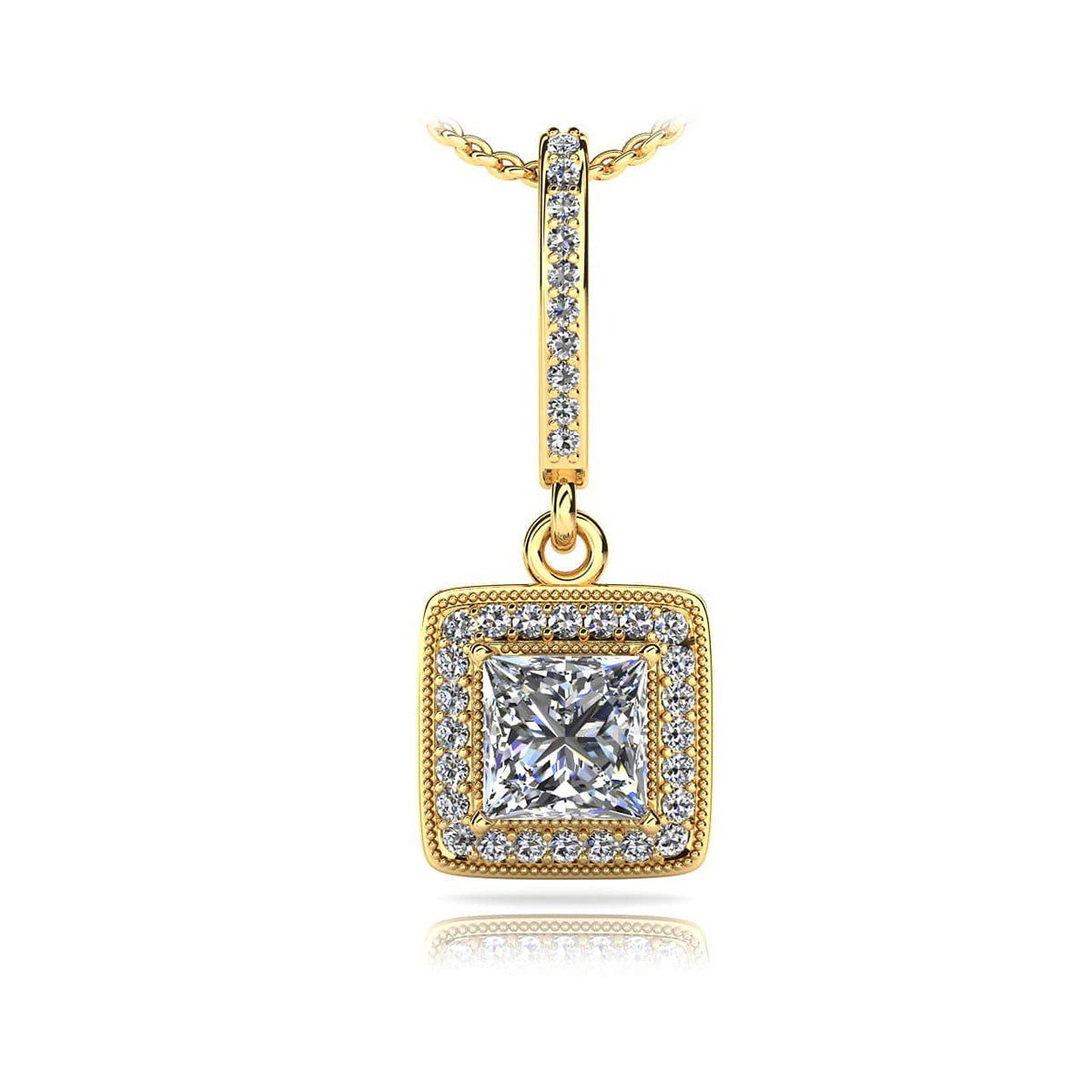 Elegant Princess Cut Diamond Drop Pendant 