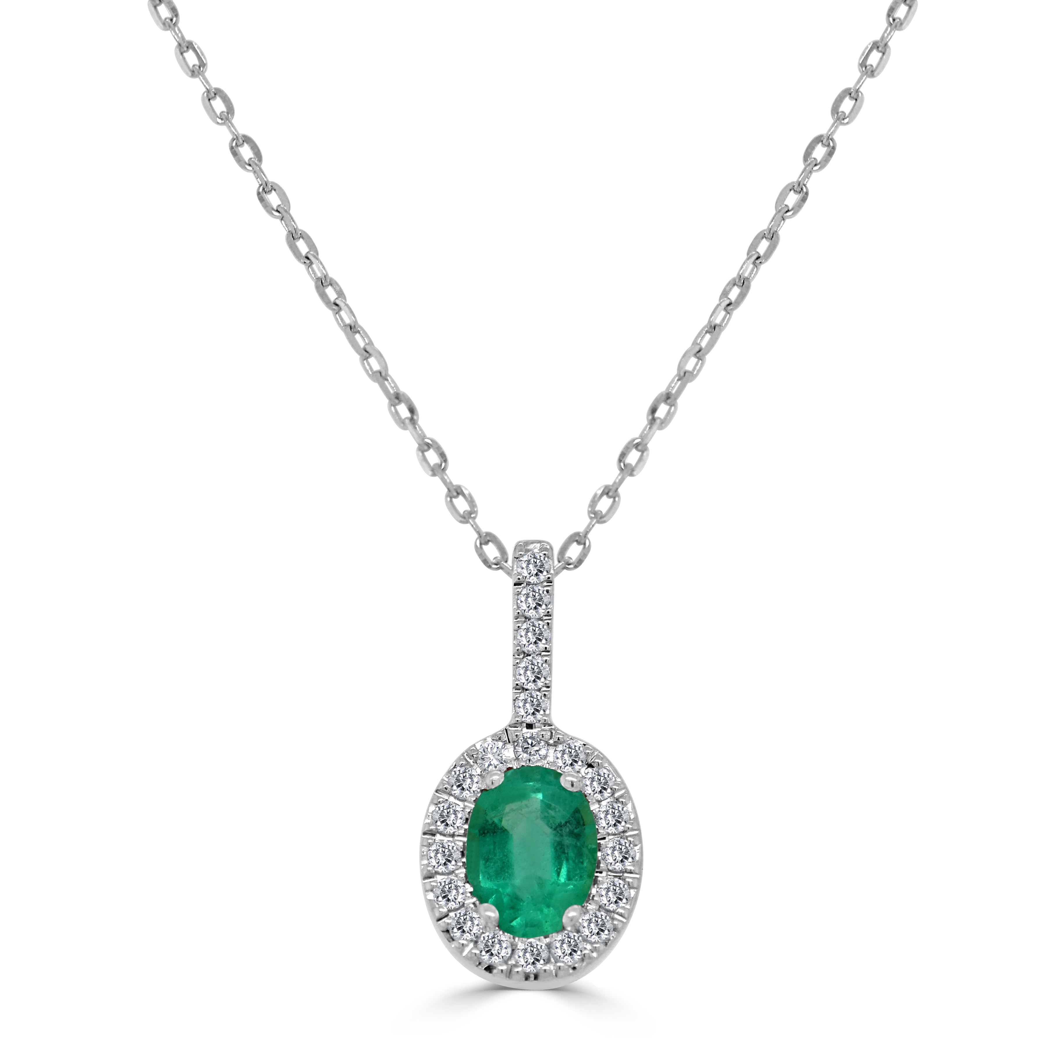 14K Gold, Emerald & Diamond Pendant